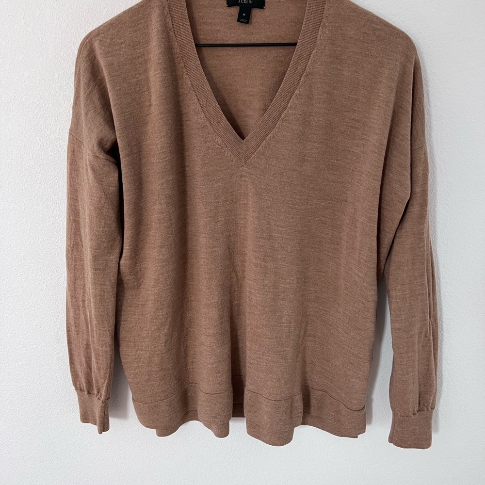 J. Crew Men's V-Neck Tan Merino Wool Sweater